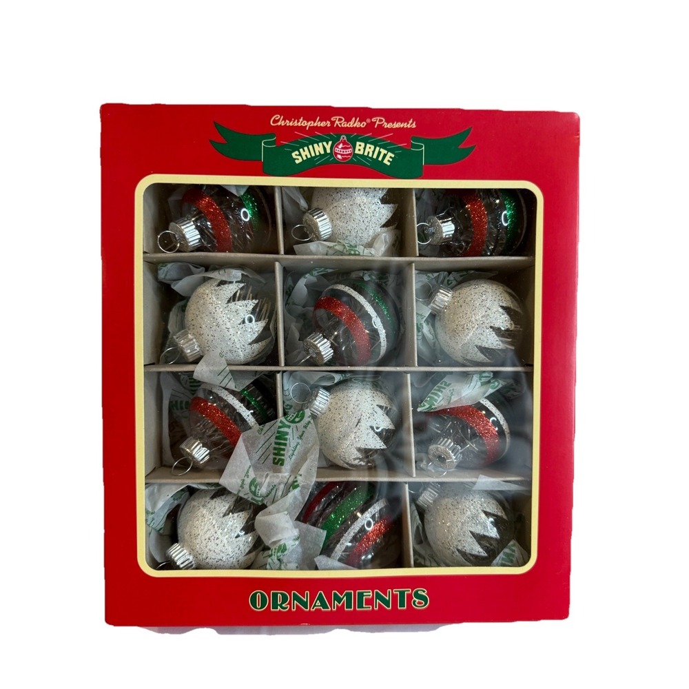 NEW 2023 Shiny Brite Christopher Radko 12 Sparkly Tinsel Ornaments - NIB